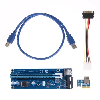 Za BTC Rudar Pralni PCI-E razteznih Riser PCI Express Kartica 1x do 16x USB 3.0 SATA v 4Pin IDE Molex Napajanje raiser 60 cm