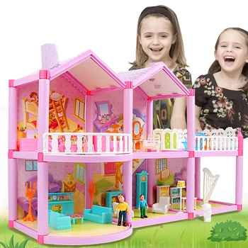 DIY Družino Lutke Igrače Otroška Ročno Lutko Hiša, Montaža Miniaturni Lutka hiša Grad Miniature Casa Igrače Za Otroke Darilo