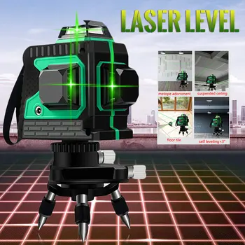 12 Linije 3D Laserski Ravni Ravni Self-Izravnavanje 360 Vodoravno In Navpično Križ Super Močna Zelena Laserska libela Orodja za Dekoracijo