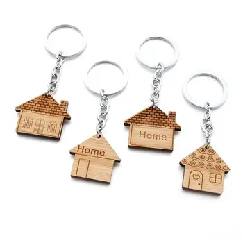 10PCS Hiša Ključnih Verige Lesa Keychain Naselje Darilo Nov Dom Key Ring Prvi Hiši Segrevanja Korist