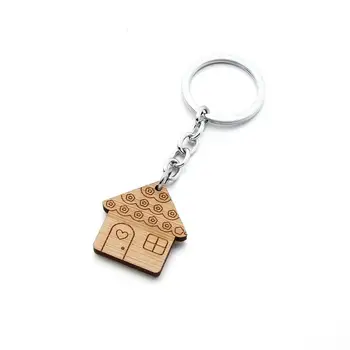 10PCS Hiša Ključnih Verige Lesa Keychain Naselje Darilo Nov Dom Key Ring Prvi Hiši Segrevanja Korist