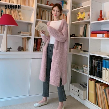 2020 Jeseni, Pozimi Osebnost Preprosto Priložnostne Moda korejski Šal Pulover Veter Dolgo Barva Jopico Pleteni Jakna Ženske