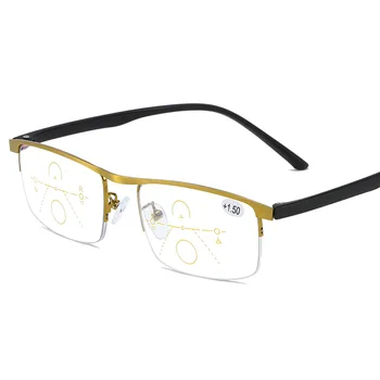 Vintage Zlato Pol Platišča Progresivna Multifokalna Obravnavi Očala Proti Modra Svetloba Večfunkcijsko Presbyopia Očala Obrvi Lupo