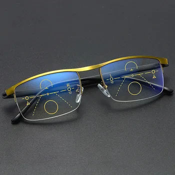 Vintage Zlato Pol Platišča Progresivna Multifokalna Obravnavi Očala Proti Modra Svetloba Večfunkcijsko Presbyopia Očala Obrvi Lupo