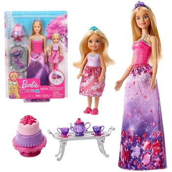 Prvotni Barbie Lutka In Chelsea Lutka Popoldanski Čaj Nastavite Polje Obleko Gor Igrače Za Dekleta Darilo FPL88