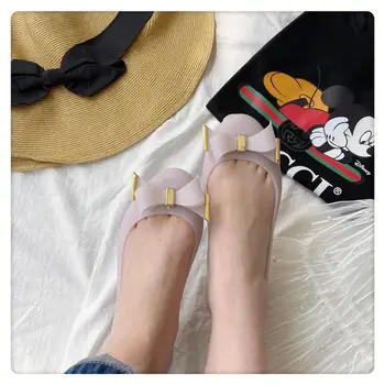 Melissa Modi Nove Ženske Sandale Jelly Loafers Gospa Ravno Čevlji Dame Poletje Potovanje Plaži Slip-On Peep Toe Bowtie Candy Barve