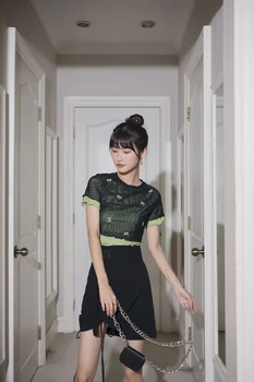 CHEERART Črno Poletje Ovijte Vrvico Krilo Ženske 2020 Visoko Pasu Line Mini Krilo Miniskirt korejski Modnih Oblačil