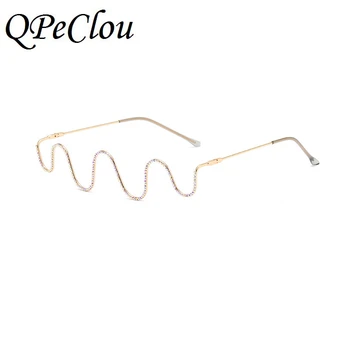 QPeClou 2020 Nove Modne Ročne Diamond Val Očal Okvir Ženske, Oblikovalec Kovin, Št Leče Očala Ženski Dekorativni Očala