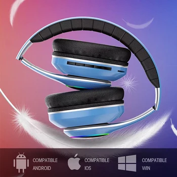 Brezžične Slušalke 1000mAh Baterije Zložljive Bluetooth Slušalke Lučka LED 3D Stereo Čepkov 6 Izenačevalnik Načini Gaming Slušalke