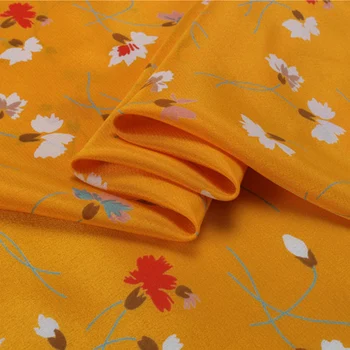 Čista svila krep de chine svilene tkanine cvet na svetlo rumeno ozadje,SCDC1013