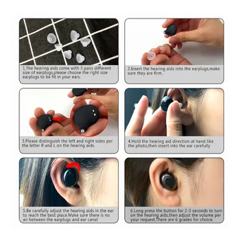 1 Par USB Polnilne ITE Slušni Pripomočki za Ojačevanje Zvoka Zaznavne izgube Sluha Za Starejše Gluhe