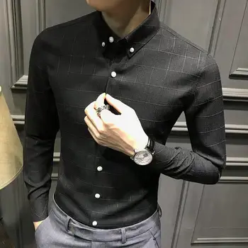 2020 Novo Rokavi Moški korejska Različica Trend Jeseni in Pozimi Moški Dolgo sleeved Majico Priložnostne Poslovnih Majica Slim Fit Majica Moški