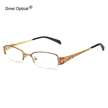 Gmei Optični Pravokotne Pol-Platišča Lita Ženske Eyglasses Okvir Z Design Na Templjev Ženske Očala Okvirji Optičnih Očal T8039
