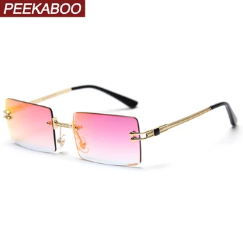 Peekaboo moški kvadratnih ženska sončna očala rimless 2021 poletje visoke kakovosti pravokotne očala za moške zlato framless uv400
