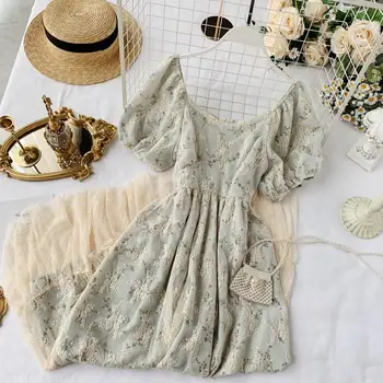 2019 nove modne ženske obleke francoski elegance letnik čipke visoko pasu hujšanje cvetlični obleko