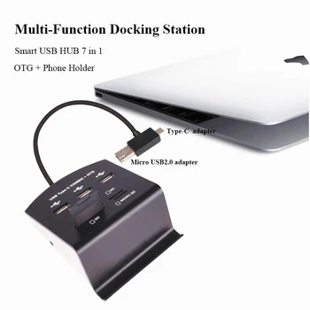Mobilni Telefon 7 v 1 Tip C ZVEZDIŠČE USB Docking Station Za Prenosni Računalnik in Mobilne Naprave Vrh OTG Adapter Mini Nosilec za Telefon, USB HUB