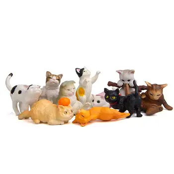 10pcs/set Igranje Mačka Figur Miniaturni Veren Mucek Živali Dekoracijo Mini Pravljice Vrt, Risanka Kip Obrti Doma Avto Deco