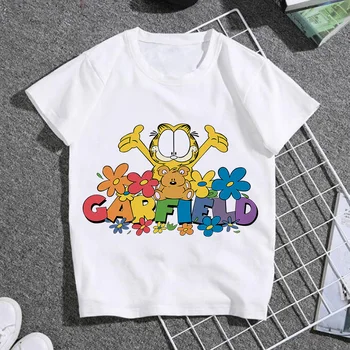 Poletje priložnostne otroci T-shirt Ulzzang ulične Kawai Garfield mačka T-shirt tiskanje korejski majica Harajuku kratka sleeved Tshirt