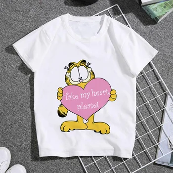 Poletje priložnostne otroci T-shirt Ulzzang ulične Kawai Garfield mačka T-shirt tiskanje korejski majica Harajuku kratka sleeved Tshirt