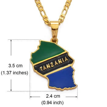 Anniyo Tanzanija Državi Zemljevid Zastavo Obesek Ogrlice za Ženske, Moške, Zlata Barva Tanzanian Zemljevidi Nakit Darila #135506