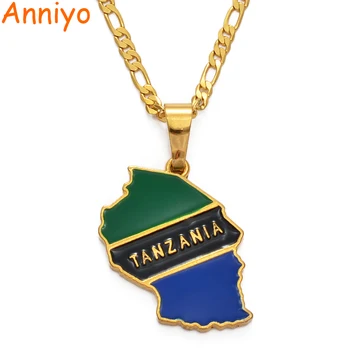Anniyo Tanzanija Državi Zemljevid Zastavo Obesek Ogrlice za Ženske, Moške, Zlata Barva Tanzanian Zemljevidi Nakit Darila #135506
