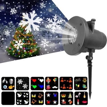 Stranka, Božični Okraski, Luči, Božični Luči na Prostem LED Laser Snežinka Projektor 12 Snemati Kartice Noč Svetlobe