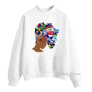 Sudadera mujer 2019 Melanin Poppin hoodies črni Afriški kawaii dekle natisne majica ženske oblačila harajuku prevelik pulover s kapuco