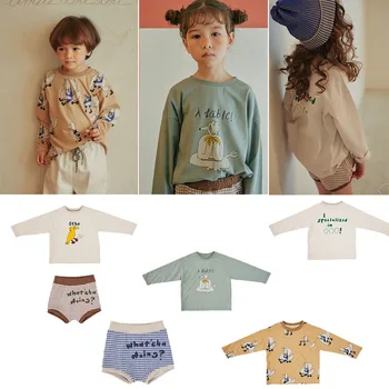L* Dou* Otrok Dolg Rokav Risanka T Shirt korejski blagovne Znamke Baby Srčkan Bombaž Vrh Lep Malčka Priložnostne majice Za Jesen Osnovne