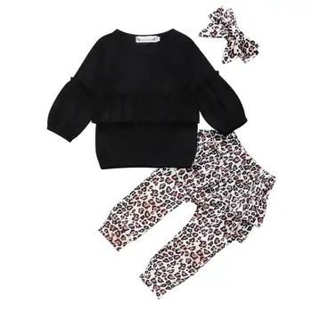 Malčka Baby Dekle z Dolgimi Rokavi Majica +Leopard Tiskanja Hlače+Hairband Moda Obleko Otroci Jeseni Oblačila Za 0-24M Otroci
