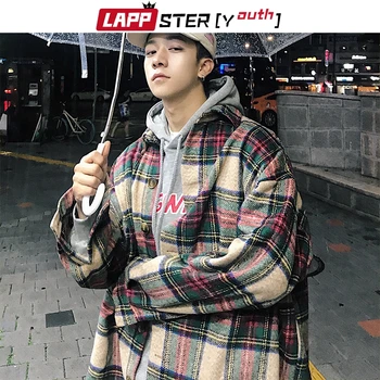 LAPPSTER-Mladi Moški Ulične Kariran Volne Plašči 2020 Harajuku Letnik korejskem Slogu Jakne Plašči Moški Hip Hop Jopiči Windbreaker