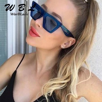 WarBLade 2019 Blagovno Znamko Design Retro Cat Eye Sončna Očala Ženske Big Ravno Vrh Očala Za Sonce Acetat Jasno, Moder Okvir, Črna Sončna Očala