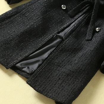 Jarek Plašč Vzletno-Pristajalne Steze Jeseni Novo Chic Vintage Moda Priložnostne Dolgo Sleeved Trak Pasu Midi Tweed Jakna