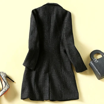 Jarek Plašč Vzletno-Pristajalne Steze Jeseni Novo Chic Vintage Moda Priložnostne Dolgo Sleeved Trak Pasu Midi Tweed Jakna