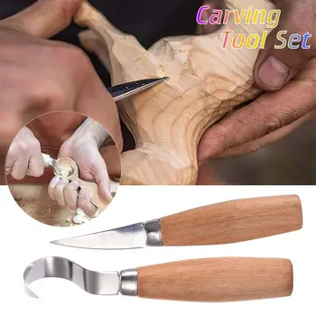2Pcs iz Nerjavečega Jekla Peeling Woodcarving Rezalnik + Ukrivljeno Rezilo Lesnoobdelovalnih CutterHand Orodje Set Carving Nož Woodcut Rezalnik