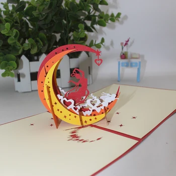 3D Ročno Kitajski Boginja Chang je Letenje Na Luno Papirja, Voščilnice Sredine Jeseni Festival v Tujini Kitajski Prijatelj Darilo