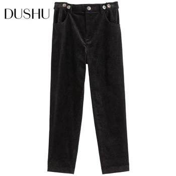 DUSHU Plus velikost velvet črne hlače capri Ženske priložnostne ulične suh svinčnik hlače Jeseni, pozimi elegantno visoko pasu hlače