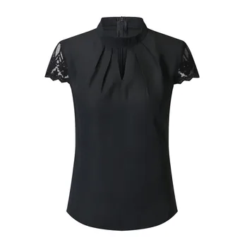 Bluze 5XL plus velikost Bluzo Ženske Seksi Šifon Belo Srajco Priložnostne Votlih Kratek Rokav Splice Čipke Obreži Zgoraj Bluzo Majice