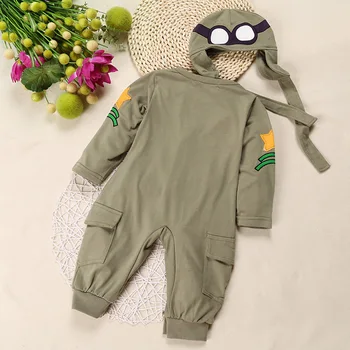 Newborn Baby Oblačila, Igralne Obleke Letalec Dolgimi Rokavi Jumpsuit Hooded Vojske Zelena Jumpsuit Za Otroka, Otroci, Dekleta, Fantje