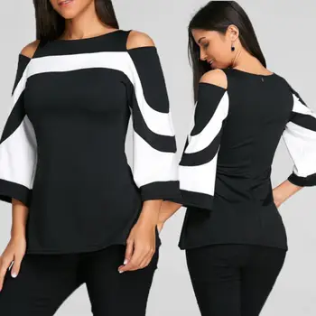 Ženske Mozaik Ženske Svoboden Priložnostne Long Sleeve Majica Mehko Bluzo Vrhovi Majica Plus Velikost