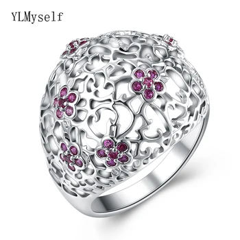 Velika votla obroč trendy cvet modni nakit za ženske rdeča kristalni nakit lep prst obroči