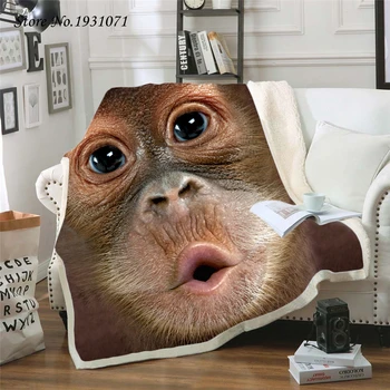 Smešno Opica obraz 3D Tiskanje Plišastih Flis Odeja Odraslih Moda Home Office Stroj Rjuhe Priložnostne Otroci Dekleta Sherpa Odejo 01