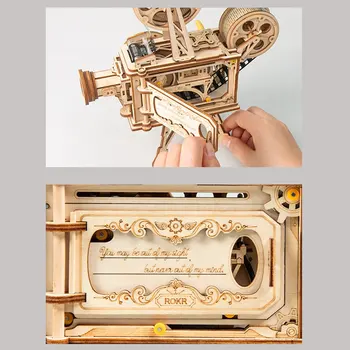 Strani Ročice Diy 3D Film Projektor Leseno Modela Stavbe Komplet za Sestavljanje Vitascope Igrača Darilo za Otroke, Odrasle
