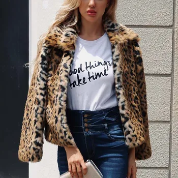 Elegantno Leopard Specializiranimi Za Umetno Krzno Plašč Ženske Jeseni, Pozimi Zgostitev Toplo Umetno Krzno Suknji Priložnostne Ženski Plašči Suknjič Outwear