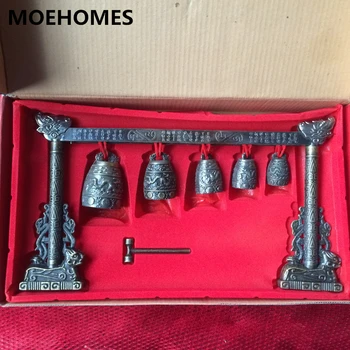 MOEHOMES brezplačna dostava Gong Meditacijo s 5 bogato okrašen Bell s Dragon Design Kitajski Glasbeni Instrument 465131 kovinske obrti