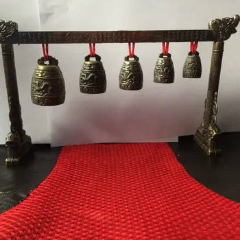MOEHOMES brezplačna dostava Gong Meditacijo s 5 bogato okrašen Bell s Dragon Design Kitajski Glasbeni Instrument 465131 kovinske obrti