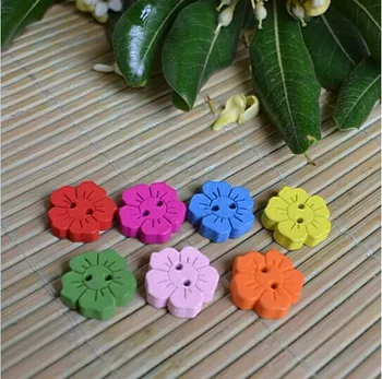 DIY ročno Pribor Premera 15 mm Mešanica Barvita, lep cvet slog leseni gumbi 200pcs/veliko risanka otrok gumb