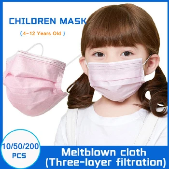 10-200PCS Roza Masko Za Otroke Enkratno uporabo Anti-prah Usta Masko 3-slojna netkane Tkanine Baby Dekle Otrok Zaščitne Maske