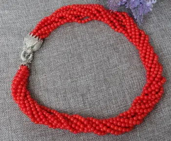 Moda 8strds Rdeče Korale Krog ogrlica-cirkon zaponko