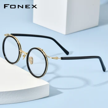 FONEX Acetat Titana Očala Ženske 2020 Nov Krog Recept Očala Moških Kratkovidnost Optični Okvir Očal za Majhen Obraz 8524