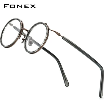 FONEX Acetat Titana Očala Ženske 2020 Nov Krog Recept Očala Moških Kratkovidnost Optični Okvir Očal za Majhen Obraz 8524